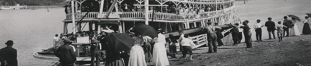 Men and women boarding the original Stillwater River Boat when it first opened in the 1930s. 